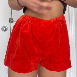 Bright Red Velvet Mom Shorts Elastic Waistband XSS-S High Waisted